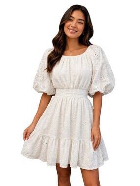 En Saison Margie Cut Out Eyelet Dress In White M